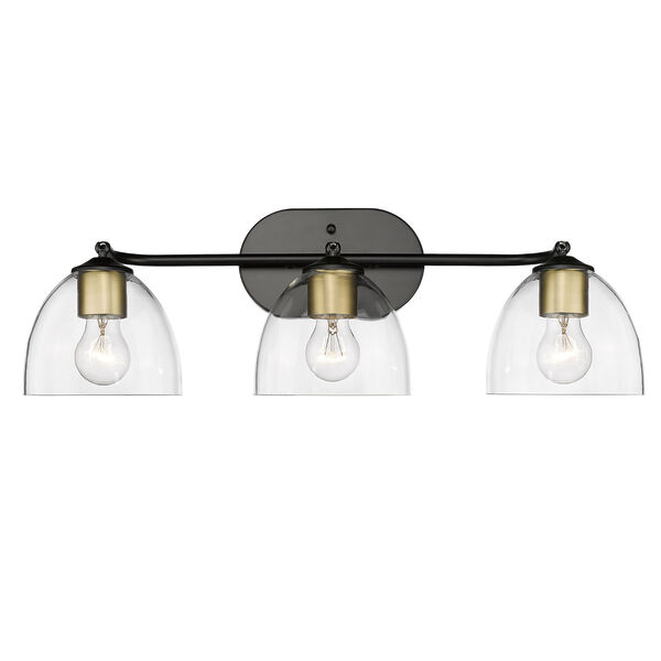 Roxie Matte Black Three-Light Semi-Flush Mount with Brushed Champagne Bronze and Clear Glass Shade, image 3